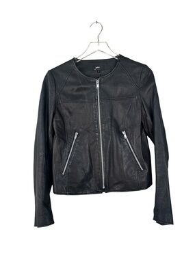 June Genuine Leather Jacket Black Zip Front Cropped Moto Style Size S